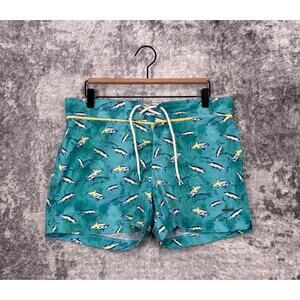 Parke & Ronen Swim Trunks 32 Mens Fish Print Lined Tie Front 4" Swim